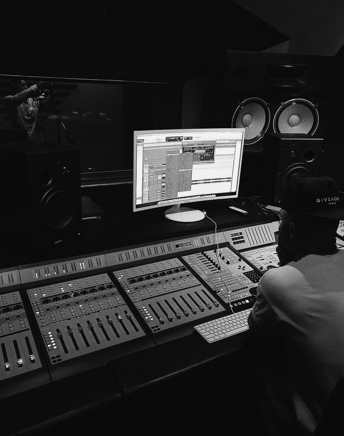 Mixing console in a recording studio